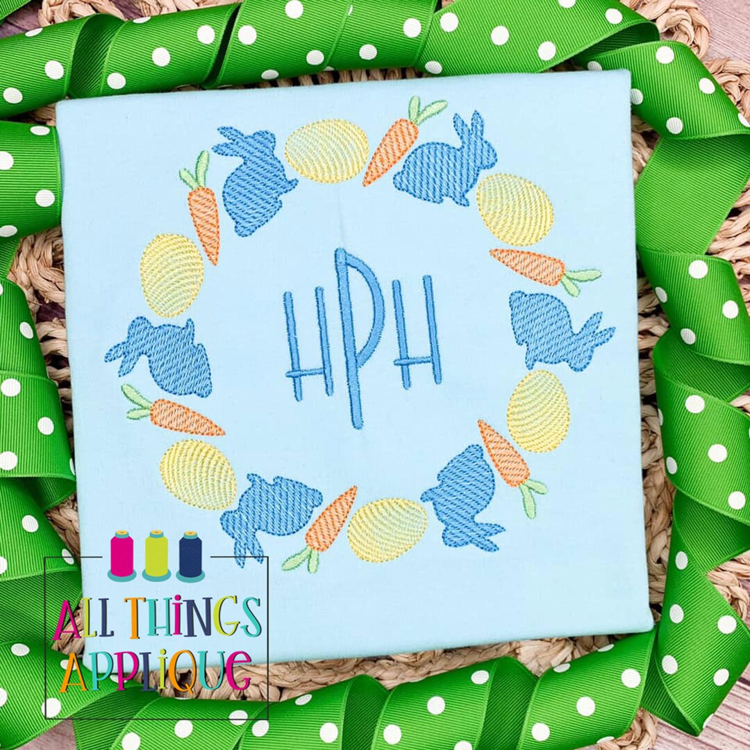 Easter Monogram Frame Embroidery Design With Easter Eggs, Carrots and ...