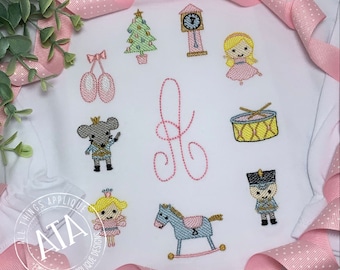Nutcracker Embroidery Design Set - Clara, Sugar Plum Fairy, King Mouse, Toy Soilder, Drum, Ballet Shoes, Grandfather Clock, Christmas Tree