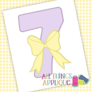 Birthday Number Applique Design for Machine Embroidery - Number 7 Seven with Bow Embroidery Design - Blanket Stitch - All Things Applique
