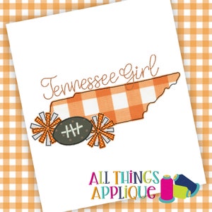 Tennessee Pom Pom and Football Applique Design - Football Mom Sister Cheerleader Embroidery Design - by All Things Applique