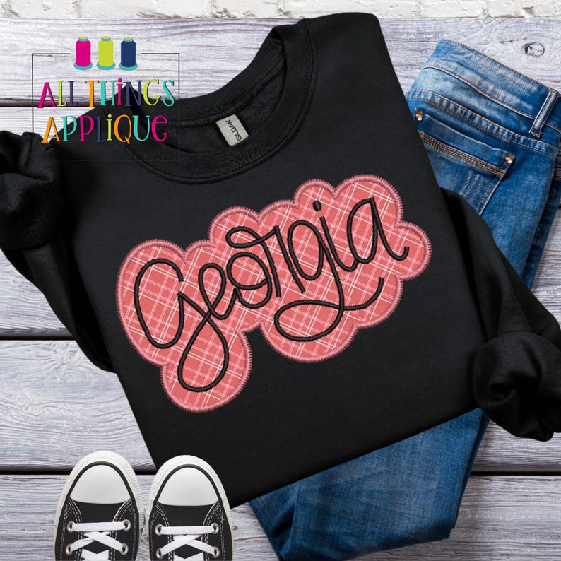 Georgia Hand Lettered Machine Embroidery Applique Design - Double Stack - Exclusive Design by All Things Applique - Instant Download image 1