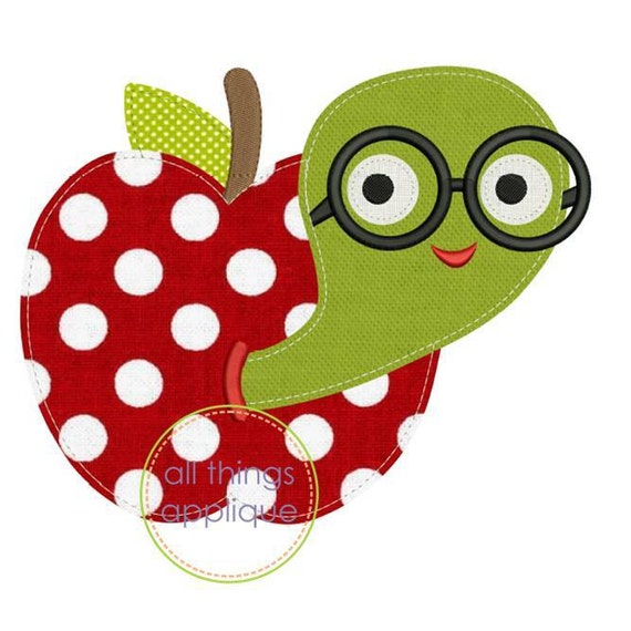 Glasses Worm in Apple Applique Design 767 BEAN Stitch 4 - Etsy Glasses Worm in Apple Applique Design 767 BEAN Stitch 4 - Etsy