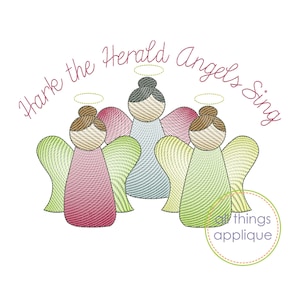 Disegno per applique con trio di angeli di Natale - Ascolta il canto degli angeli araldi - Disegno per ricamo a punto schizzo - Tutto per applique - 3 misure #1456