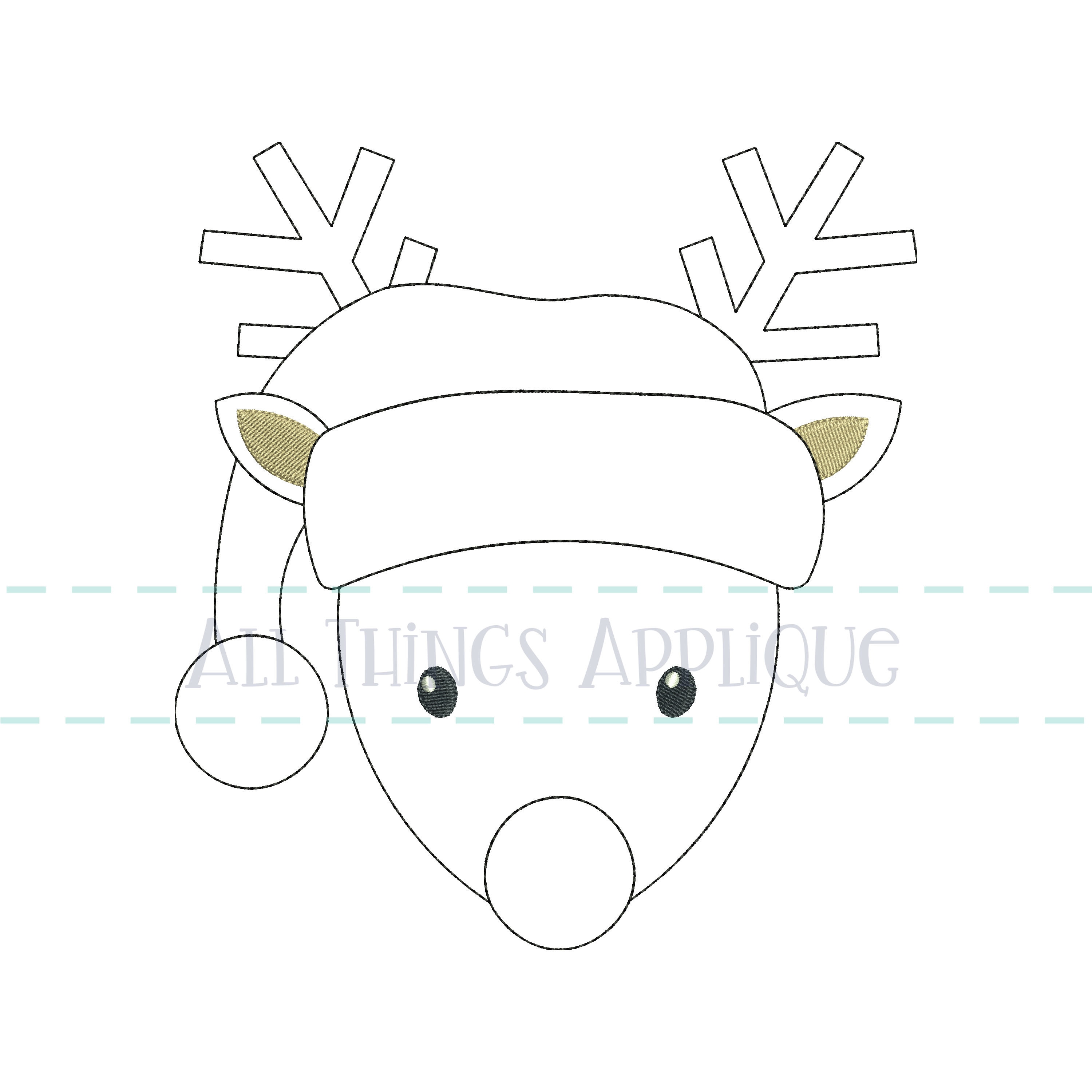 Reindeer With Santa Hat Applique Design for Machine Embroidery | Etsy