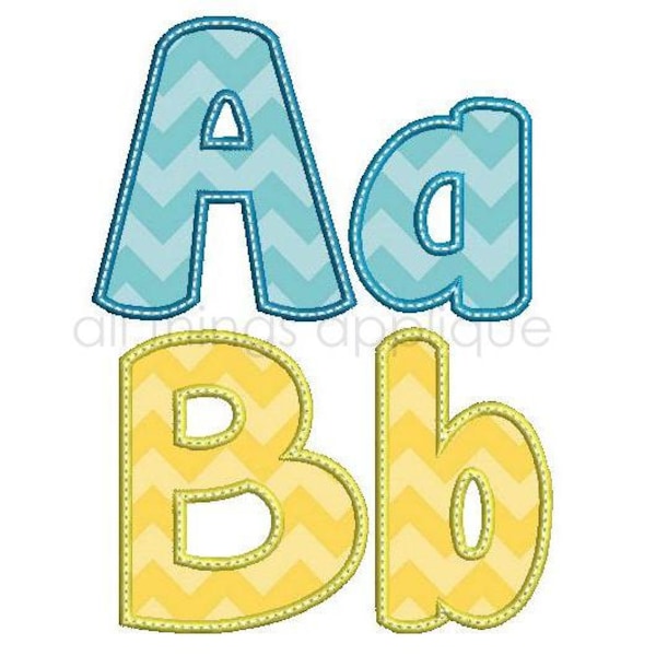 Happy Applique Alphabet Font for Machine Embroidery - 26 Letters - Upper and Lower - 3 Sizes - Machine Embroidery Design - INSTANT DOWNLOAD