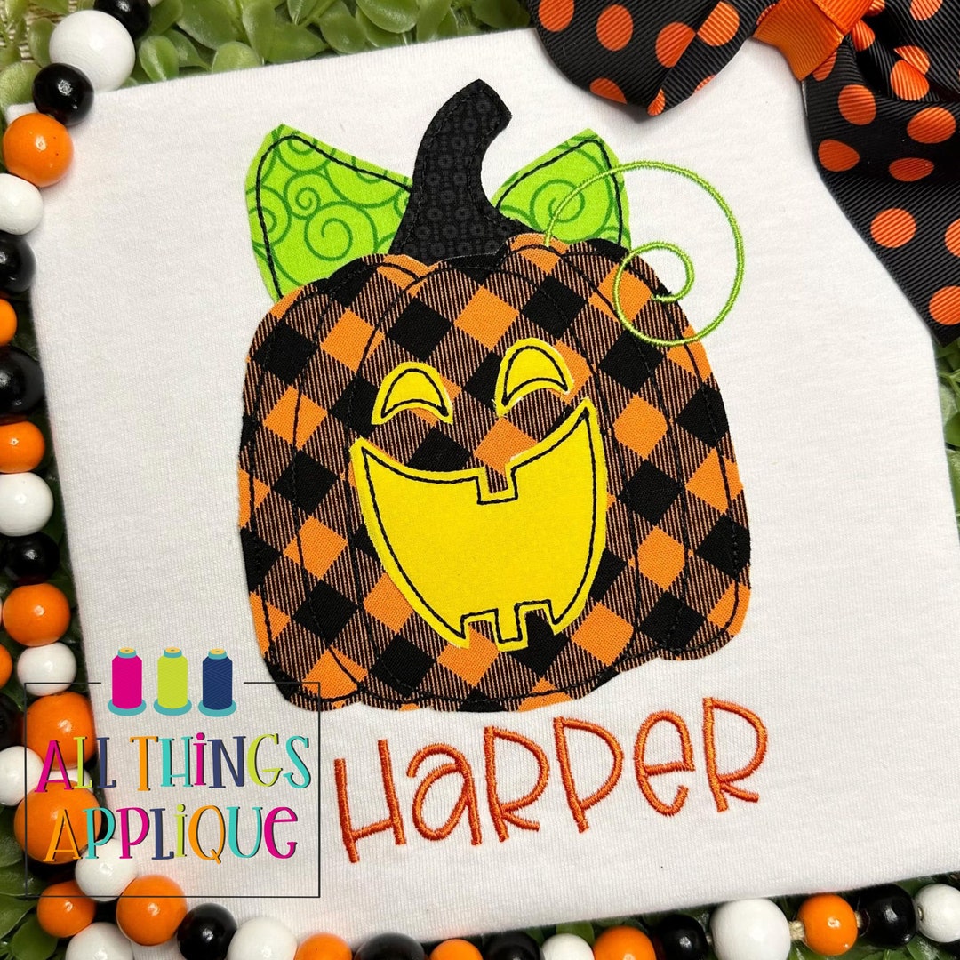 Halloween Applique Design - Happy Jack O Lantern Pumpkin Bean Stitch ...