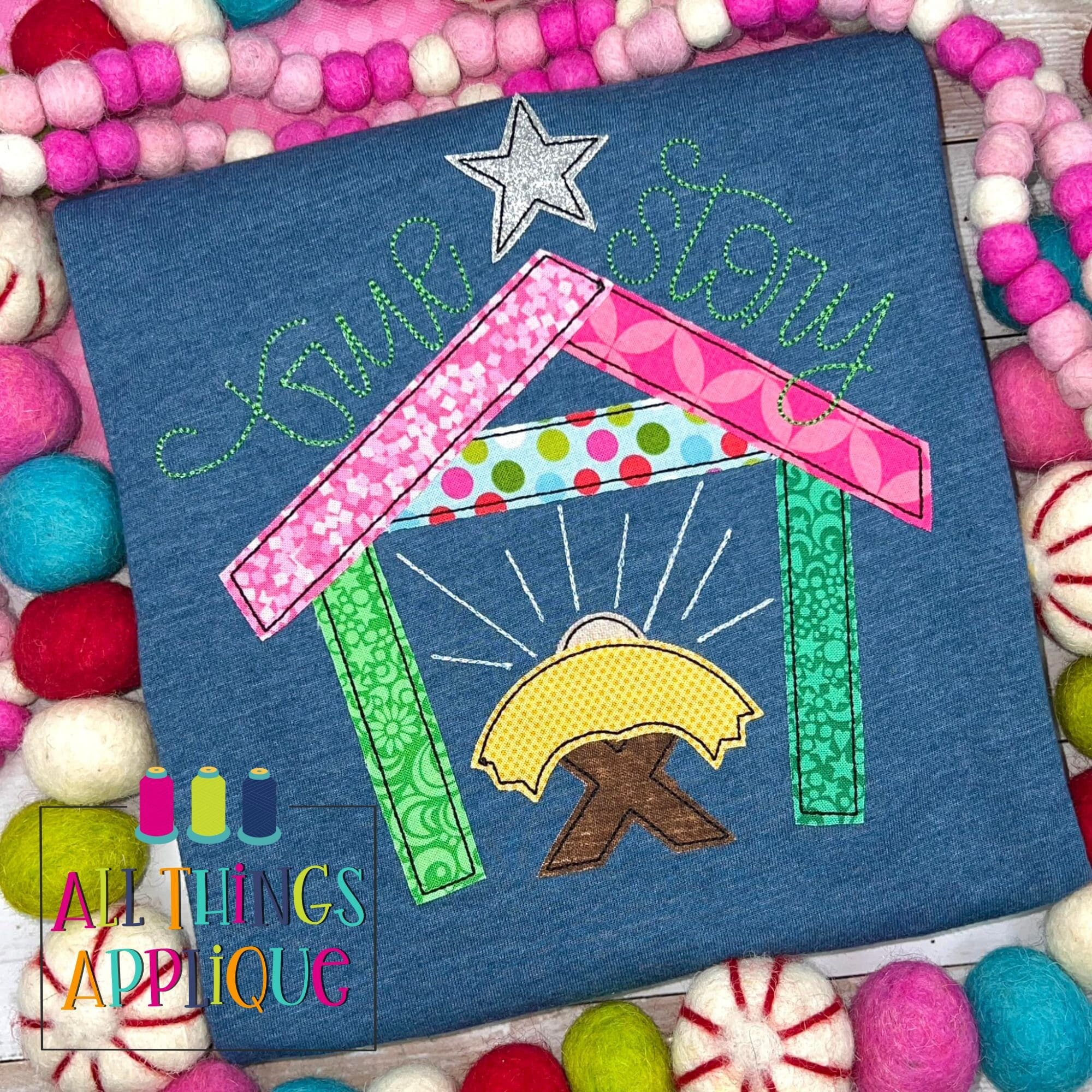 Christmas Applique Design - True Story Stable and Manger - Bean Stitch Machine Embroidery Applique Design for Christmas