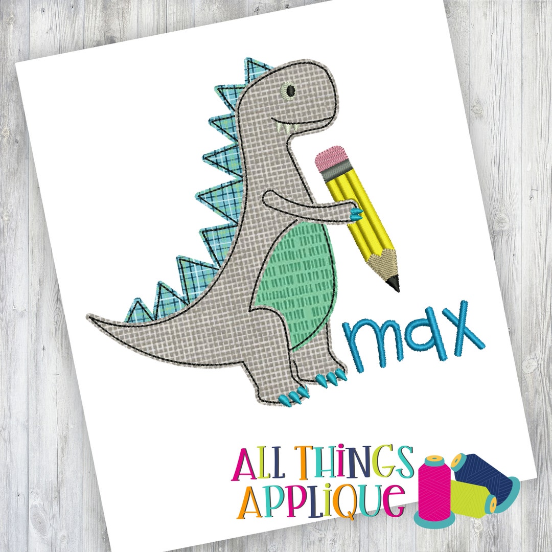 Back to School T-rex Dinosaur Holding a Pencil - Bean Stitch Machine ...