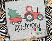 Tractor with Christmas Tree Sketch Stitch Embroidery Design for Machine Embroidery - Christmas Embroidery Design