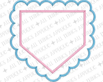 Home Plate Scallop Edge Double Layer Applique Design - Zig Zag Stitch Machine Embroidery Design - Instant Download