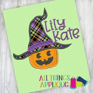 Halloween Applique Design - Pumpkin with Witch Hat Satin Stitch Machine Embroidery Applique design for Halloween