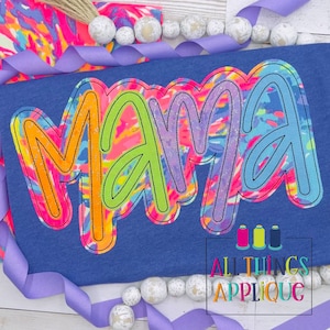 Mama Hand Lettered Bean Stitch Double Applique Design for Machine Embroidery - Grandmother Gift, Mothers Day Gift by All Things Applique