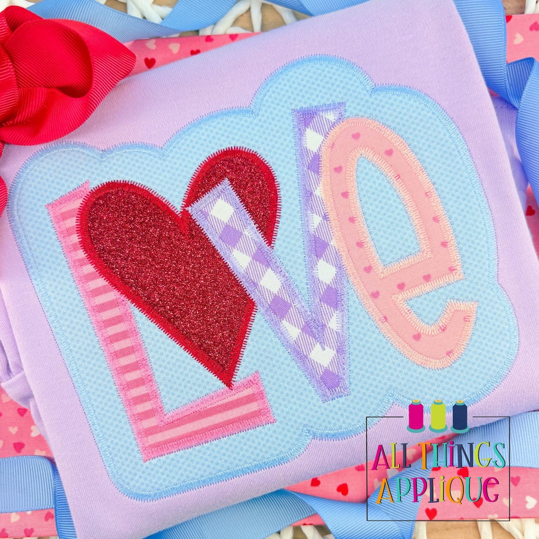 LOVE Hand Lettered Double Stack Valentine's Day Zig Zag Stitch Machine ...