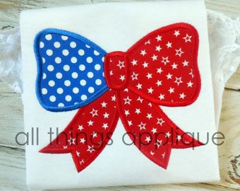 Patriotic Applique Design for 4th of July | Red White Blue Bow Satin Stitch Applique Design | All Things Applique