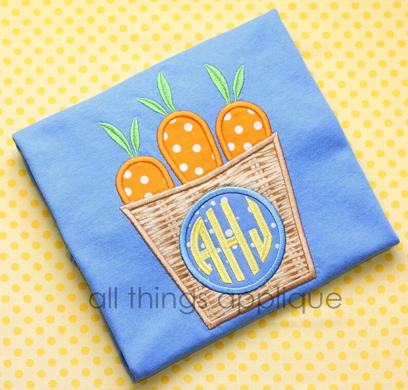 Easter Applique Design Carrot Basket Monogram Circle Satin Etsy