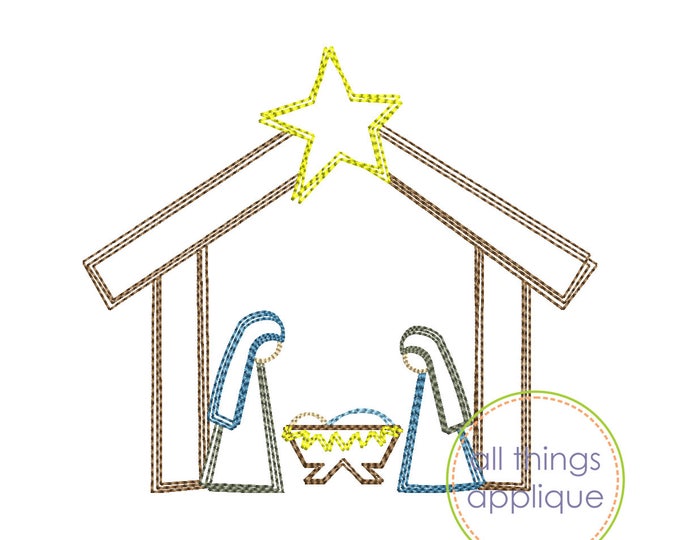 Nativity Scene Embroidery Design Sketch Quick Stitch Etsy