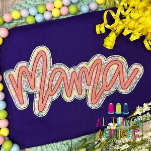 Mama Hand Lettered Bean Stitch Double Applique Design for Machine Embroidery - Grandmother Gift, Mothers Day Gift by All Things Applique