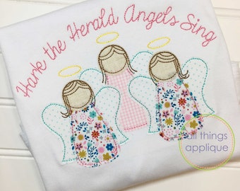 Christmas Angel Trio Applique Design - Hark the Herald Angels Sing - Bean Stitch Applique - All Things Applique - Embroidery - 3 Sizes #1455
