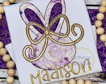 Easter Bunny Machine Embroidery Pattern with Applique Bow - Bean Stitch Easter Applique Design by All Things Applique - INSTANT DOWNLOAD