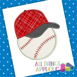 Baseball Applique Design for Machine Embroidery - Satin Stitch Applique Design with Baseball Cap on Baseball by All Things Applique