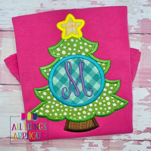 Christmas Tree Monogram Circle Applique Christmas Applique Etsy
