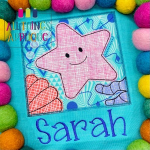 Starfish in the Sea Summer Applique Design for Machine Embroidery - Bean Stitch and Zig Zag Stitch Applique Design for Beach and Summer