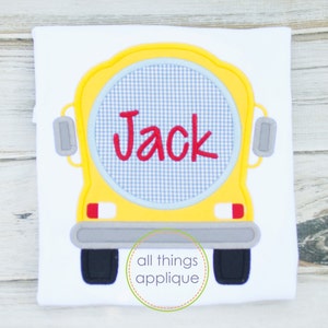 School Bus with Monogram Circle Applique Design (#774) - SATIN Stitch - 4 Sizes - Back to School Applique - INSTANT DOWNLOAD