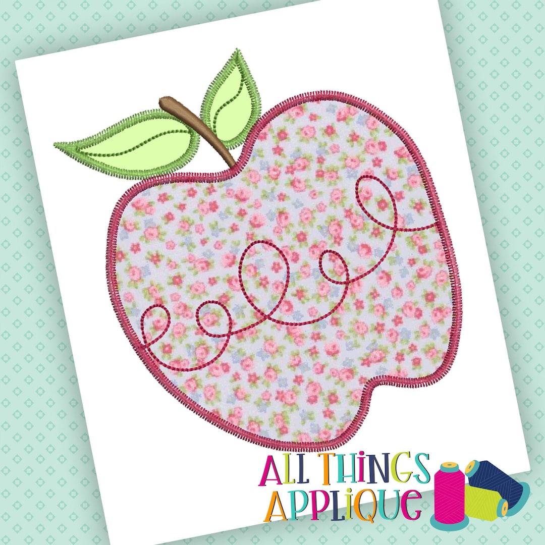 Back to School Apple Doodle Machine Embroidery Applique Design in Zig ...