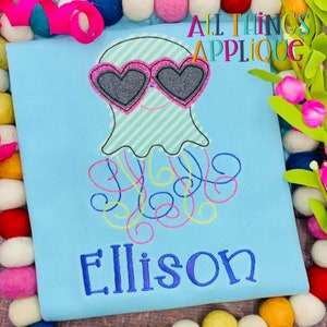 Jellyfish Summer Applique Design for Machine Embroidery - Bean Vintage Stitch - Sunglasses Applique