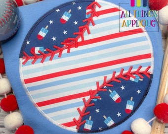Patchwork Baseball Applique Design - Zig Zag Stitch Machine Embroidery Design - Instant Download