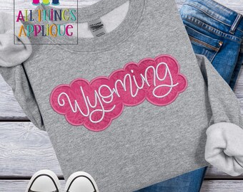 Applique con ricamo a macchina con lettere a mano del Wyoming - Doppia pila - Design esclusivo di All Things Applique - Download immediato
