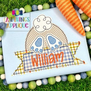 Ramka na imię Bunny Bottom - aplikacja do haftu maszynowego Bean Stitch - natychmiastowe pobranie do użycia z maszyną do haftu