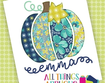 Patchwork Pumpkin Applique Design for Machine Embroidery - Digitized Embroidery Design - Fall Applique Patchwork Pumpkin Patch Boy Girl
