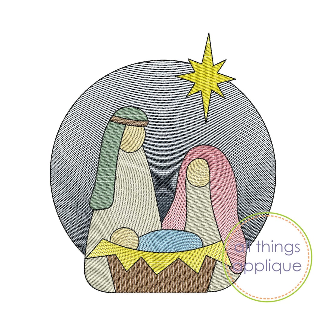 Christmas Nativity Scene Embroidery Design Mary, Joseph, Baby Jesus Sketch Stitch All Things