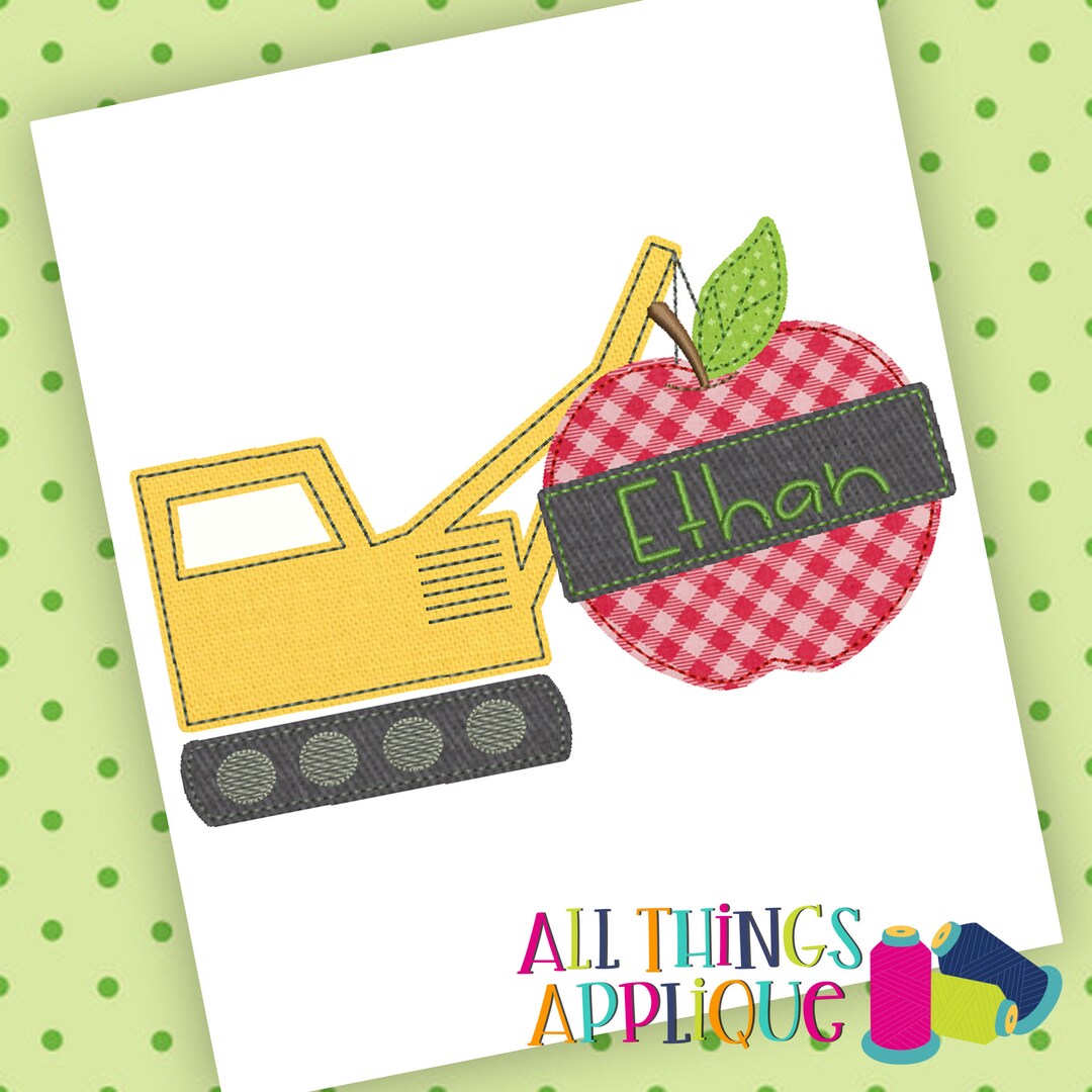 Back to School Boy Crane With Apple Applique Design - Bean Stitch Back ...