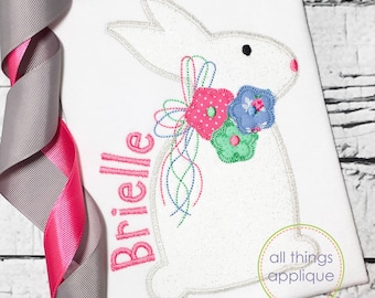 Bunny with Flowers - Zig Zag Stitch Easter Applique Design (#1301) - All Things Applique - INSTANT DOWNLOAD