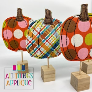 In-the-Hoop Embroidery Design - Pumpkins on Wooden Block Decoration Design using Embroidery Machine - Instant Download