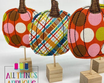 In-the-Hoop Embroidery Design - Pumpkins on Wooden Block Decoration Design using Embroidery Machine - Instant Download