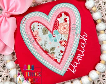 Valentine Design for Machine Embroidery - Triple Layer Heart Zig Zag Stitch Applique Design