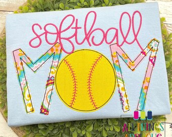 Softball Mom Applique Design - Bean Stitch Machine Embroidery Applique Design - Instant Download for Embroidery Machine