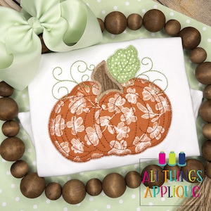 Thanksgiving Fall Applique Design - Elegant Pumpkin Zig Zag Stitch Machine Embroidery Applique design for Thanksgiving