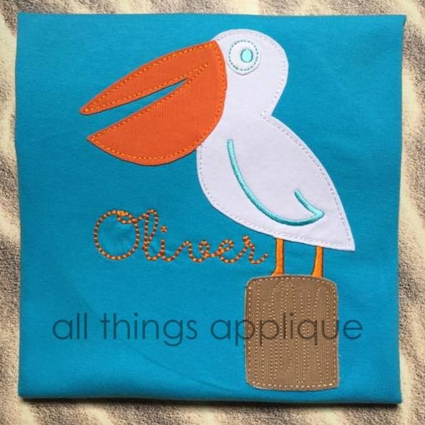 Summer Applique Design for Machine Embroidery - Pelican Bird Embroidery Design - Bean Stitch - by All Things Applique