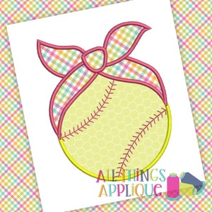 Baseball Softball Applique Design for Machine Embroidery - Satin Stitch - Applique with Bandana Bow by All Things Applique