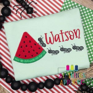 Watermelon with Ants Zig Zag and Sketch Stitch Machine Embroidery Applique Design by All Things Applique - Summer Applique Design