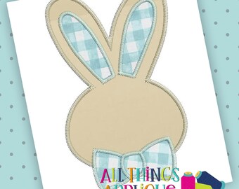 Easter Bunny Applique Design with Bow Tie - Zig Zag Stitch Easter Machine Embroidery Design by All Things Applique - INSTANT DOWNLOAD