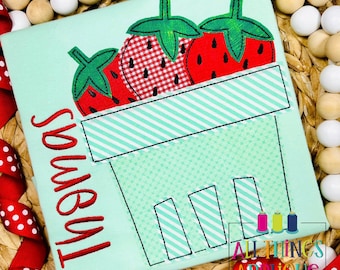 Diseño de apliques para contenedores de fresas - Diseño de apliques con puntada de frijol para bordado a máquina - Diseño de recolección de fresas