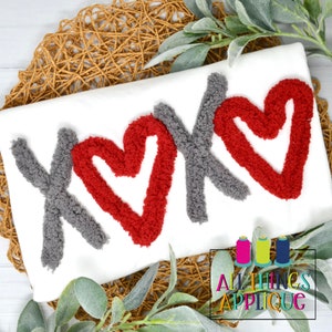 Valentine XOXO with Hearts - Yarn Embroidery Design to be Stitched with Chenille Yarn