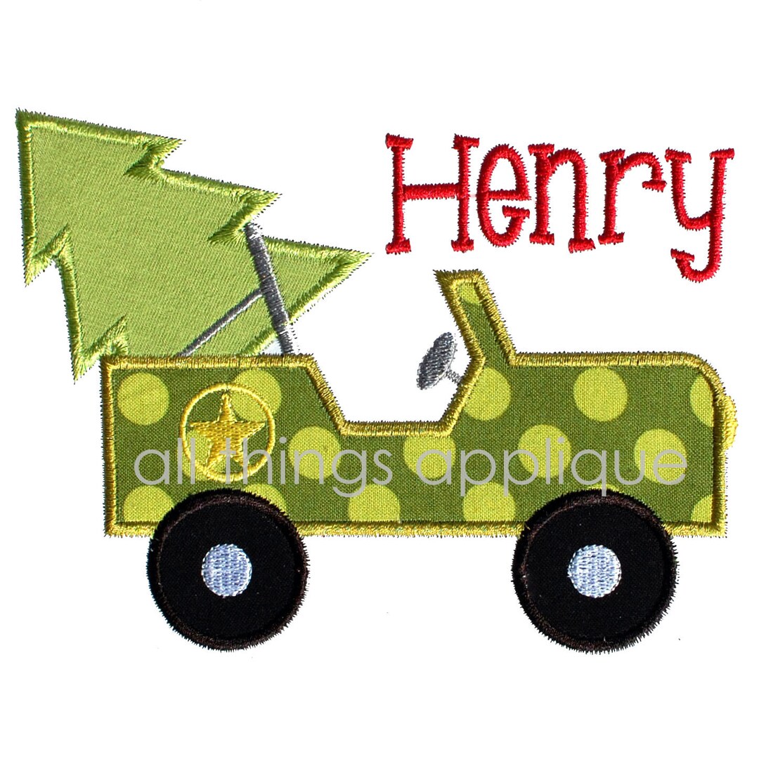 Christmas Tree Jeep Christmas Applique Designs 3 Sizes Etsy