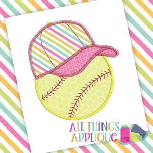 Softball Baseball Applique Design for Machine Embroidery Zig Zag Stitch Applique Design with Baseball Cap on Baseball by All Things Applique