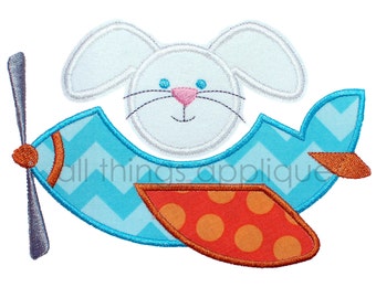 Easter Applique Design - Bunny in a Plane - Easter Applique - INSTANT DOWNLOAD